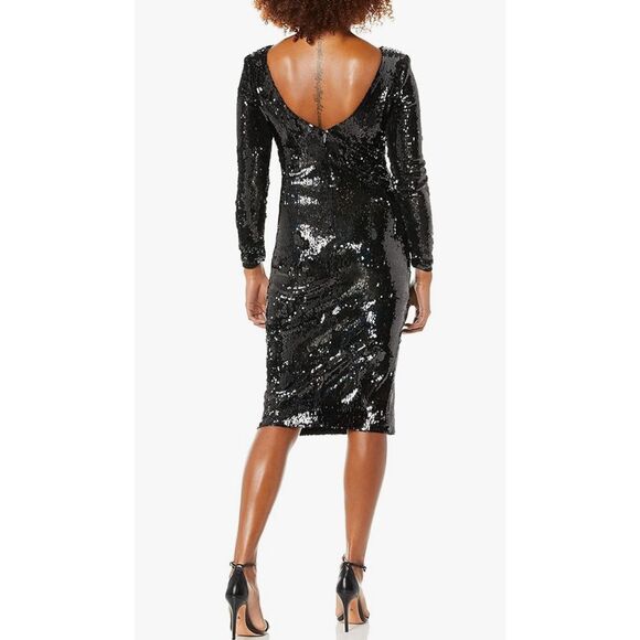Dress The Population Natalie Long Sleeve Stretch Sequin Midi Sheath Dress XXS - Picture 2 of 9